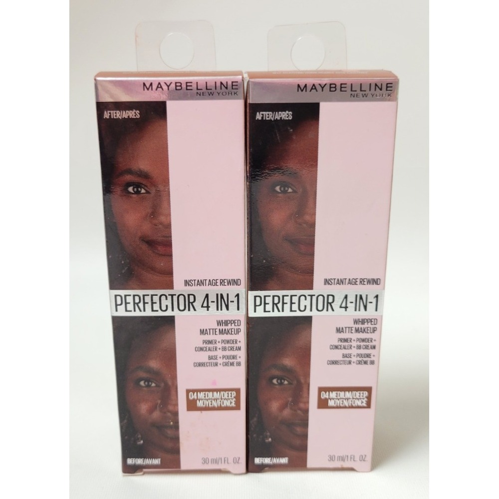 2 NIP Maybelline‎ Perfector 4 in 1 Whipped Matte Makeup 04 Medium/Deep 30mL